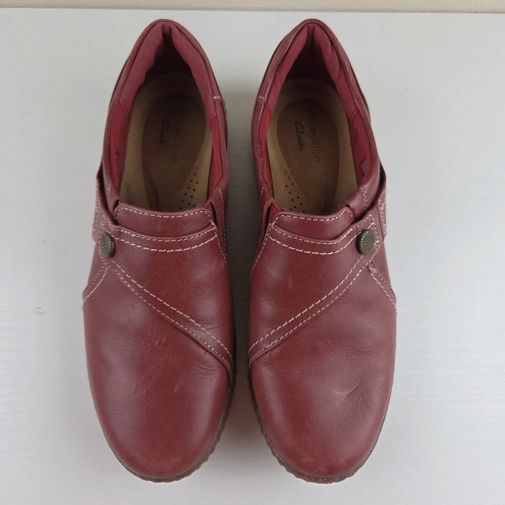 Clarks Caroline Pearl Red Leather Comfort Casual Shoes Women's Size 9 M